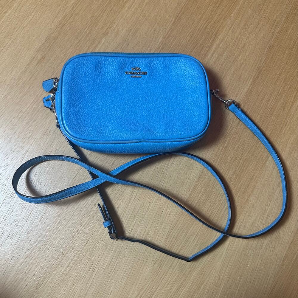 Coach Blue Pebbled Leather Crossbody Camera Bag